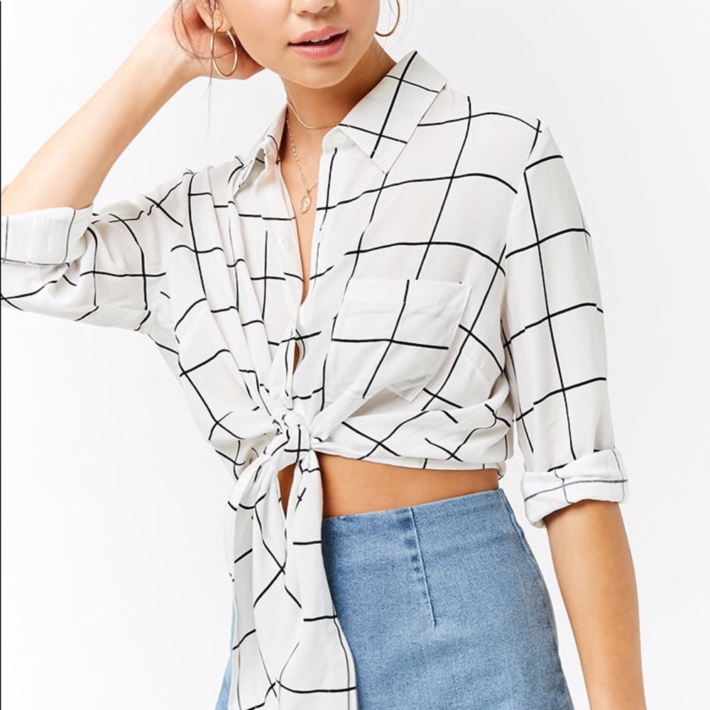 Tie-Front Grid Shirt